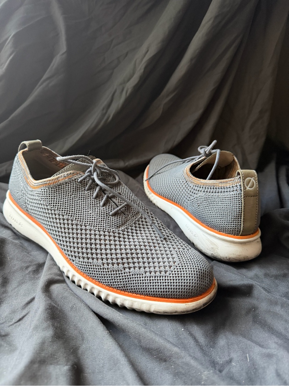 Cole Haan Men's Grey Knit Sneakers with Orange Trim
